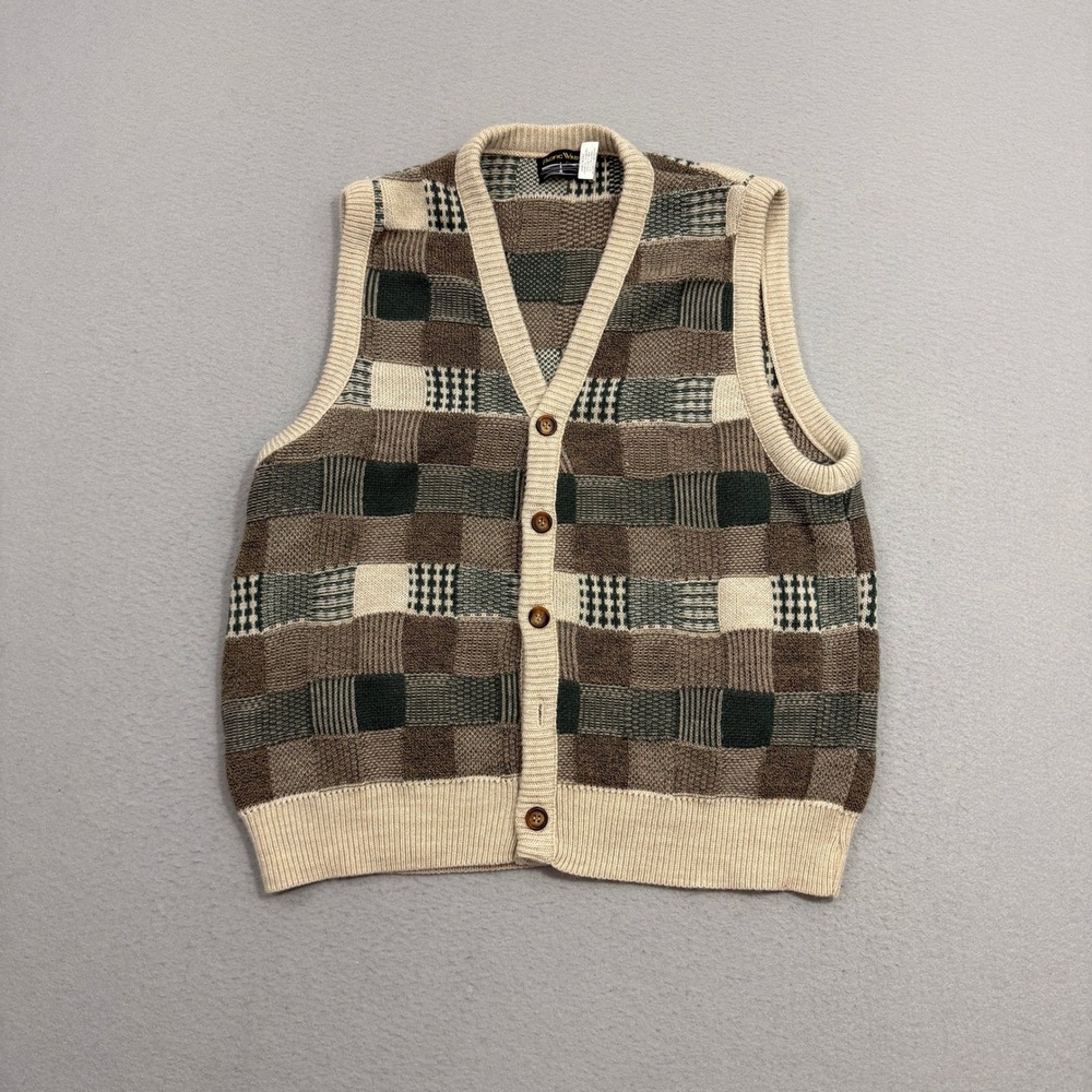 Vintage Pacific Winds Sweater Vest Medium Brown Patchwork V-Neck Cardigan Knit